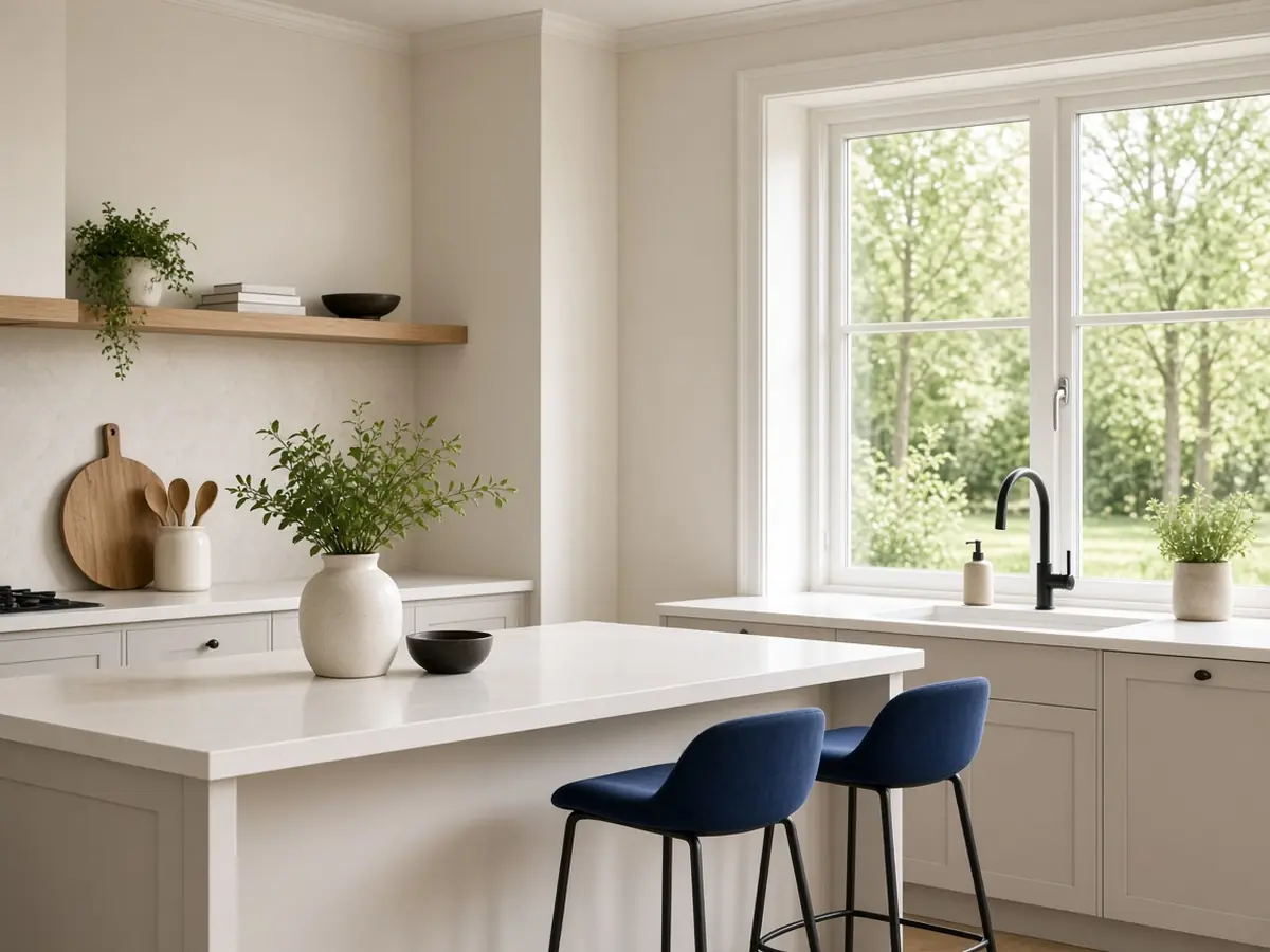 Cuisine rénovée lumineuse après travaux, résultat d’un projet de financement