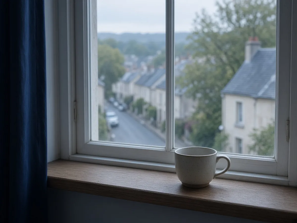 Vue depuis une fenêtre sur une rue résidentielle, réflexion sur un projet immobilier